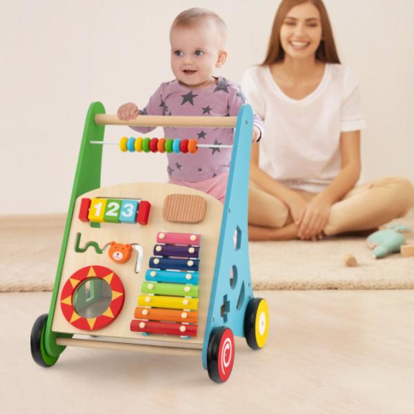 TM10058 Toddler Push Walker Activity Center Toy with Burr-Free Handle, Multi Color