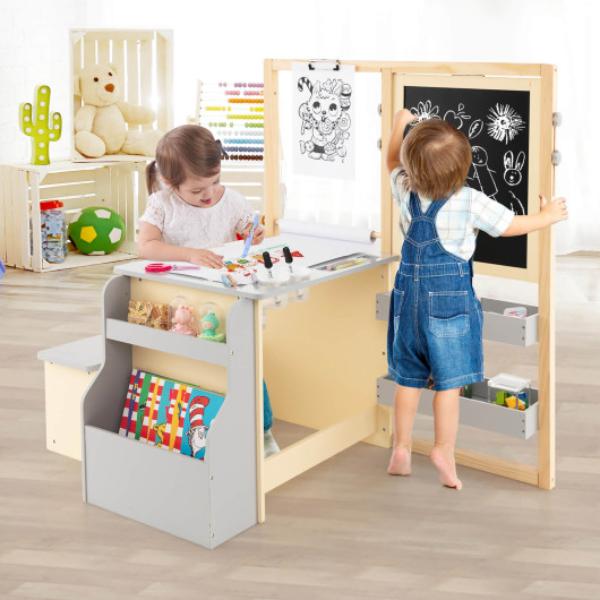 Picture of Total Tactic TM10078GR Kids Art Center Wooden Table Bench Set&#44; Gray