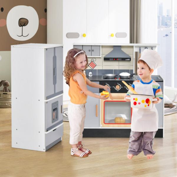 TM10091 Wooden Chef Play Kitchen & Refrigerator with Realistic Range Hood & Roaster