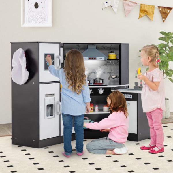 TP10162CF Kids Corner Pretend Kitchen Playset with Separated Washing Basin, Coffee