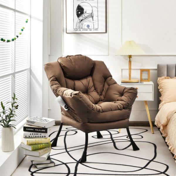 NP10118CF Modern Polyester Fabric Lazy Chair with Steel Frame & Side Pocket, Brown
