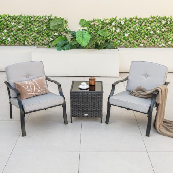 NP10926GR-22 Patio Metal Chairs with Seat & Back Cushions, Black & Gray - 2 Piece