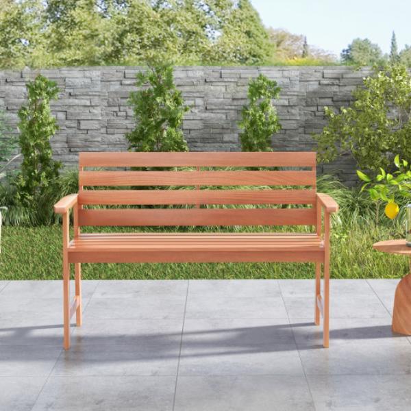 Picture of Total Tactic OP71265 Patio Hardwood Bench Wood 2-Seat Chair with Breathable Slatted Seat & Inclined Backrest&#44; Natural