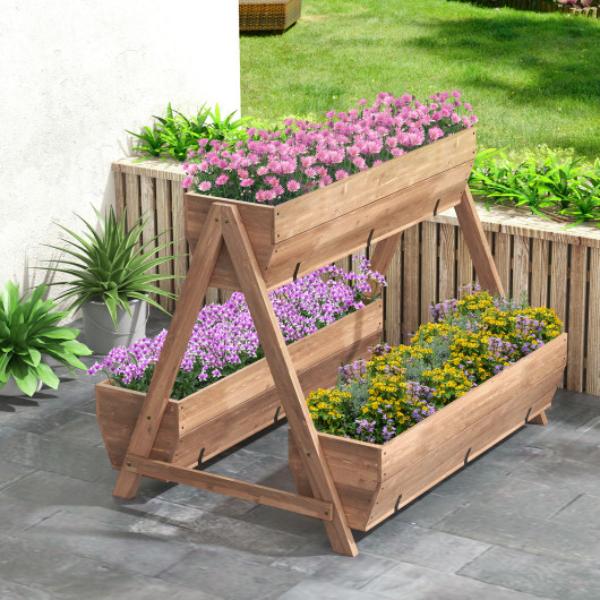 GT4098BN Vertical Raised Garden bed with 3 Wooden Planter Boxes - Brown - Large