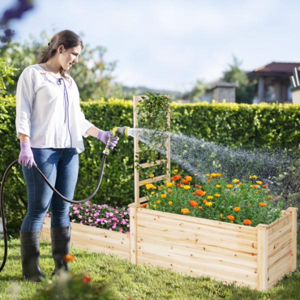 GT4101NA Raised Garden Bed with Trellis - Natural