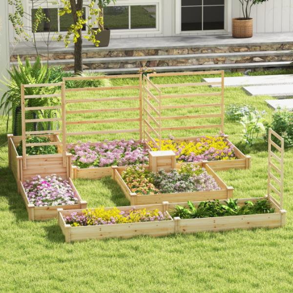 GT4104NA 49 x 49 x 10 in. Raised Garden Bed with Compost Bin & Open-Ended Bottom - Natural