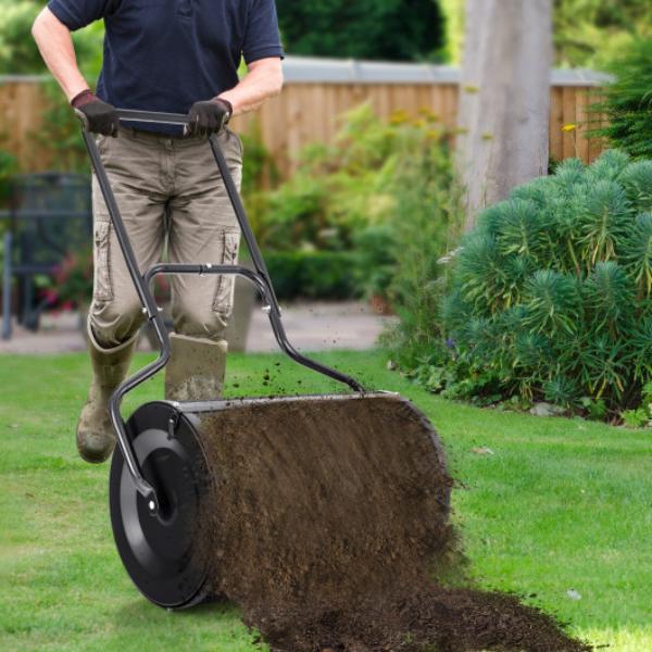 GT4123BK 24 in. Peat Moss Spreader with Upgrade Side Latches & U-Shape Handle, Black