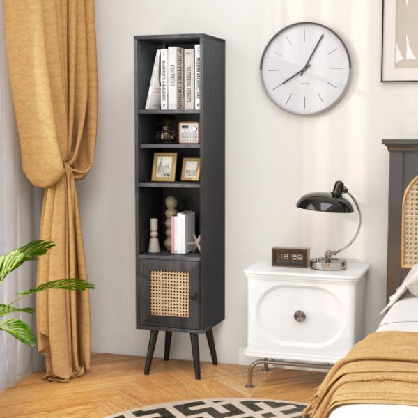 JV10828DK 4 Tiers Rattan Storage Cabinet with Slim Design, Black