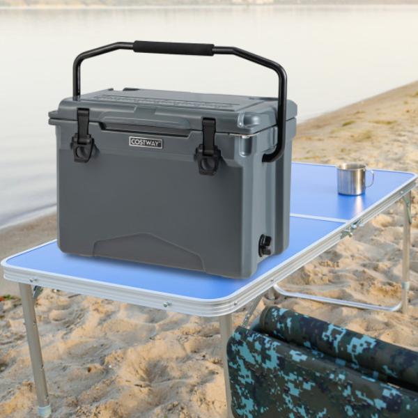 GP11736GR 25 qt. Hard Cooler with Aluminum Handle & Integrated Cup Holders, Gray