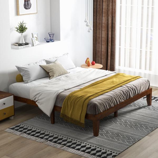 HW63261CH 14 in. King Size Rubber Wood Platform Bed Frame with Wood Slat Support, Walnut