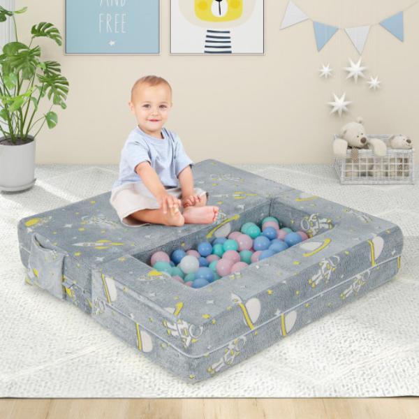 HY10149GR Kids Play Sofa with Ottoman & Removable & Machine Washable Cover, Gray