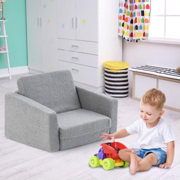 HY10218GR 2-in-1 Toddler Fold out Couch, Gray