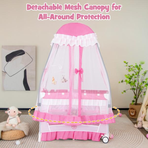 BE10018FS Convertible Bassinet with Removable Changing Table & Detachable Mesh Net, Hot Pink
