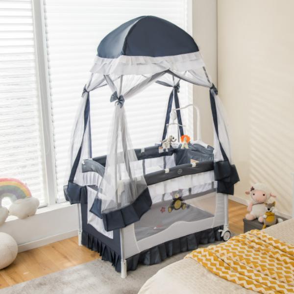 BE10018GR Convertible Bassinet with Removable Changing Table & Detachable Mesh Net, Gray