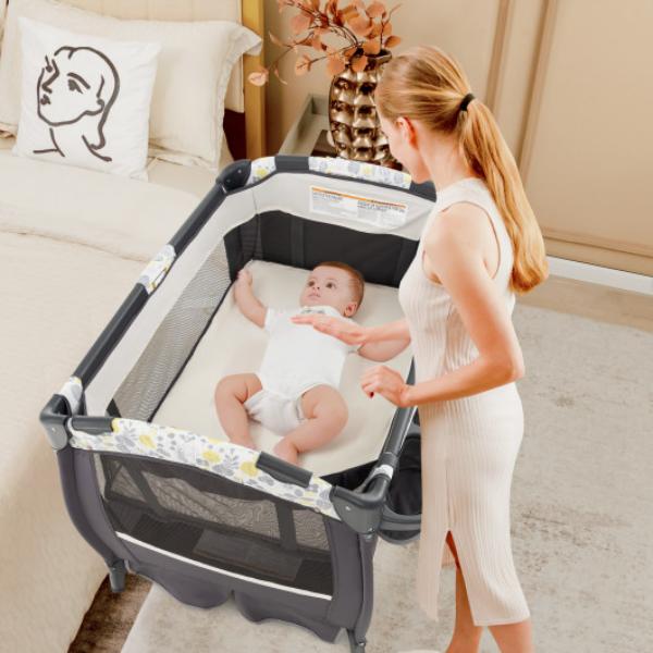 BE10036PI 4-in-1 Portable Pack & Play Baby Nursery Center with Bassinet, Yellow -  Total Tactic