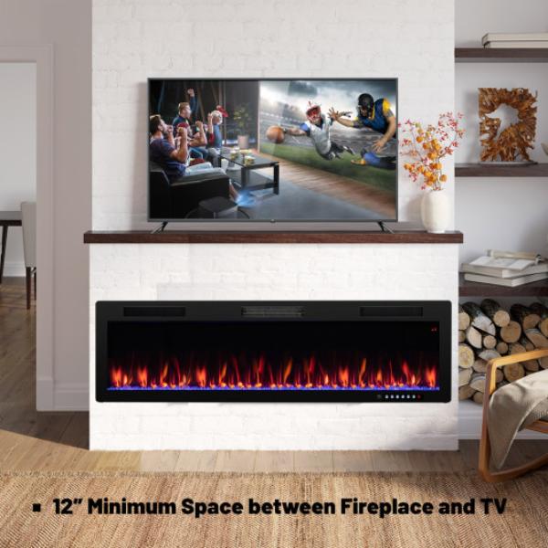 Picture of Total Tactic FP10165 60 in. Electric Fireplace Recessed & Wall Mounted for 2 x 6 ft. Stud&#44; Black