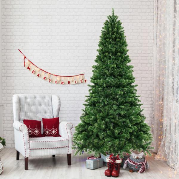 CM24570US 8 ft. Hinged Christmas Tree with PVC Branch Tips Warm White LED Lights, Green