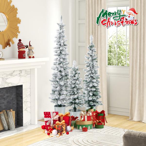 CM24619 Potted Snow-Flocked Artificial Christmas Tree - Set of 3