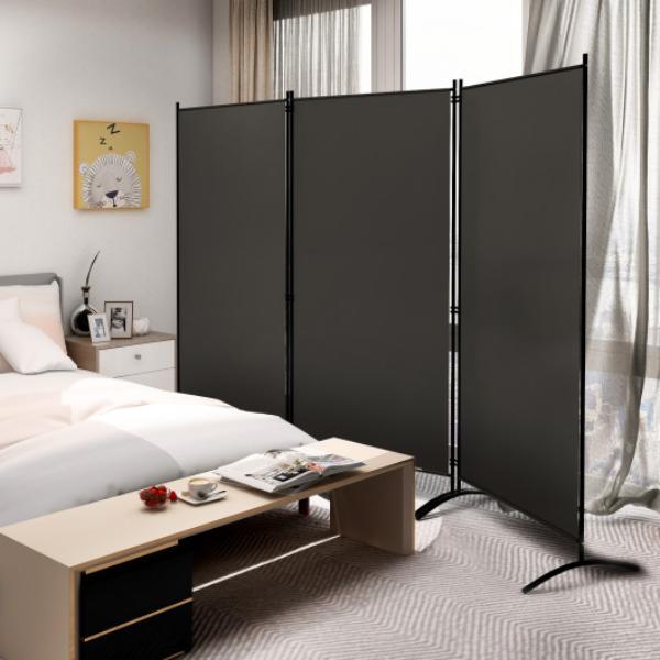 HW65774GR 6 ft. 3 Panel Room Divider with Durable Hinges Steel Base, Gray