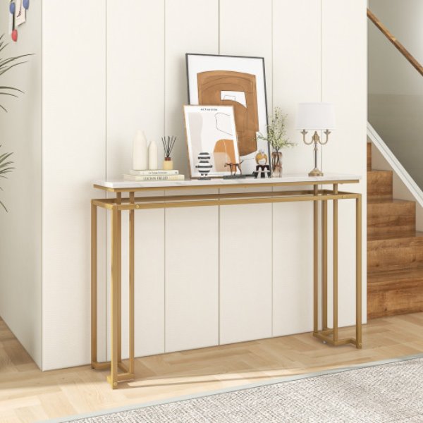 Picture of Total Tactic JV11202WH Modern Entryway Table with Heavy-Duty Metal Frame & Anti-Toppling Kit for Living Room&#44; Gold