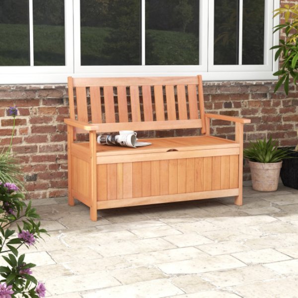 Picture of Total Tactic JV11267 48 in. Patio Hardwood Storage Bench with Slatted Backrest&#44; Natural
