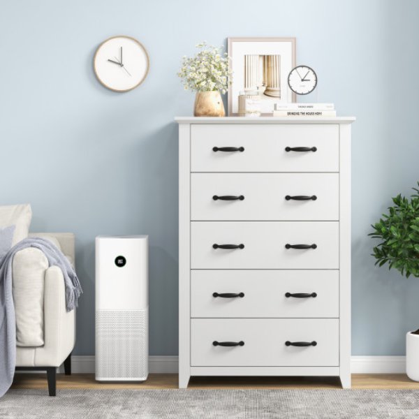 Picture of Total Tactic JZ10151WH Tall Storage Dresser with 5 Pull-out Drawers for Bedroom Living Room&#44; White