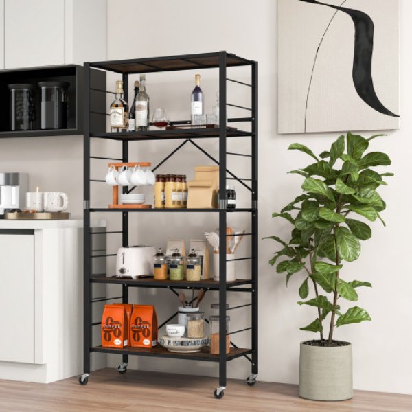 Picture of Total Tactic JZ10224DK 5-Tier Foldable Shelving Unit with Detachable Wheels & Anti-Toppling System&#44; Black