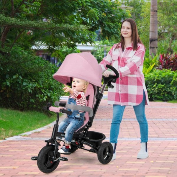 TQ10182PI 4-in-1 Baby Tricycle Toddler Trike with Reversible Seat & 5-Point Safety Harness, Pink -  Total Tactic