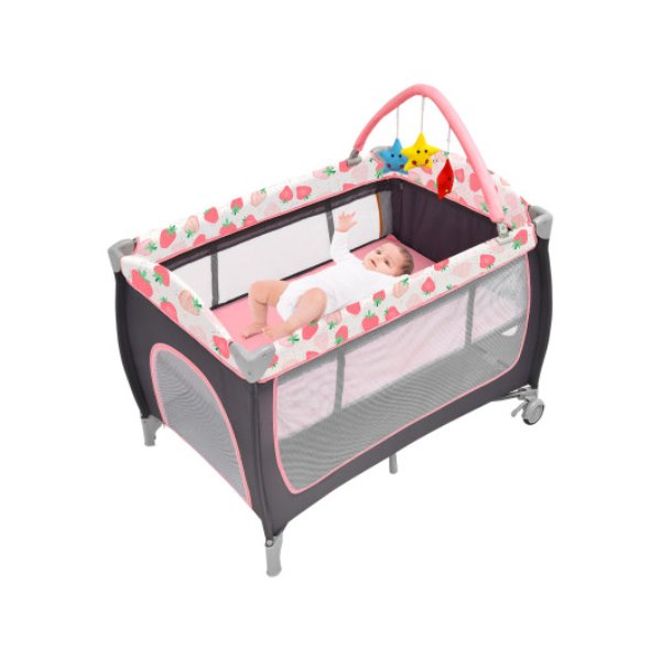 BB0510FS 3-in-1 Portable Baby Playard with Zippered Door & Toy Bar, Red -  Total Tactic