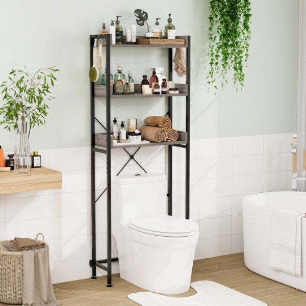 Picture of Total Tactic JV11000GR Over the Toilet Storage Rack with Hooks & Adjustable Bottom Bar&#44; Gray