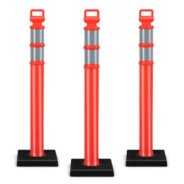 Picture of Total Tactic TL35694RE-3 Traffic Delineator Post with Rubber Base Reflective Strips & Handle&#44; Red - Pack of 3