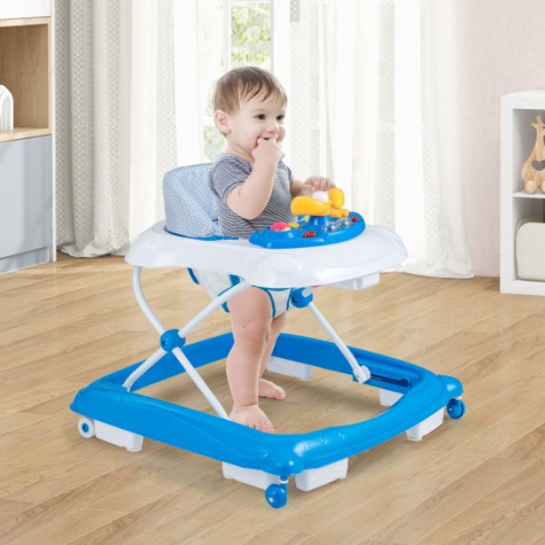 BC10165BL Foldable Baby Walker with 3 Adjustable Heights & Padded Seat, Blue