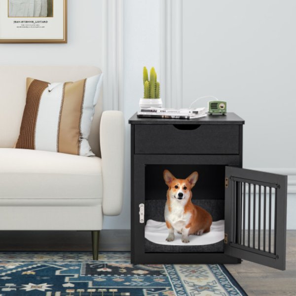 Picture of Total Tactic PU10011DK 2-in-1 Dog House with Drawer & Wired-Wireless Charging&#44; Black