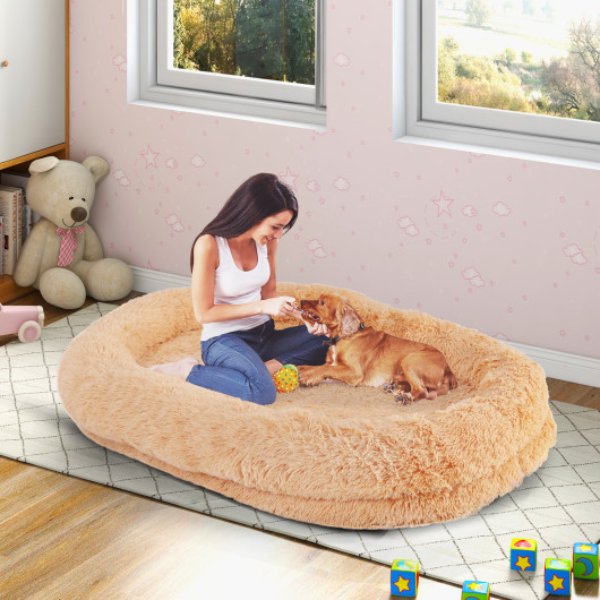 Picture of Total Tactic PU10036BN Washable Fluffy Human Dog Bed with Soft Blanket & Plump Pillow&#44; Brown