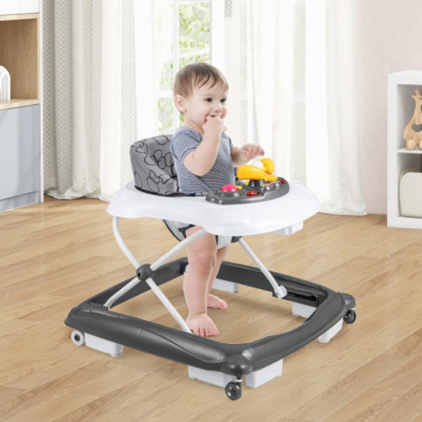 BC10165GR Foldable Baby Walker with 3 Adjustable Heights & Padded Seat, Gray