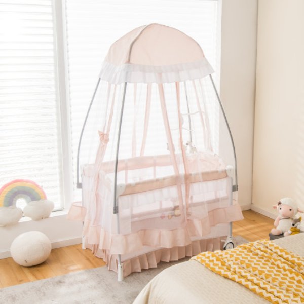 BE10018PI Convertible Bassinet with Removable Changing Table & Detachable Mesh Net, Pink