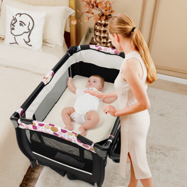 BE10036CL 4-in-1 Portable Pack & Play Baby Nursery Center with Bassinet, Purple -  Total Tactic