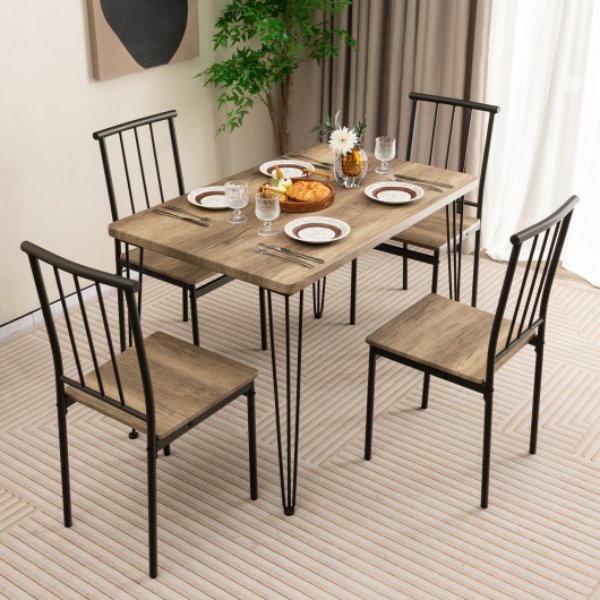 Picture of Total Tactic KC56554NA 5 Piece 4-Person Dining Table Set with Metal Frame for Home & Restaurant&#44; Natural