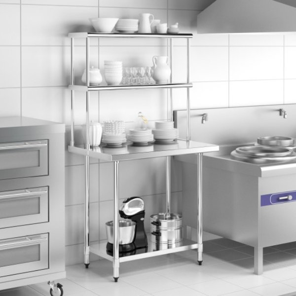 KC56580 36 x 12 in. Kitchen Stainless Steel Overshelf with Adjustable Lower Shelf, Silver