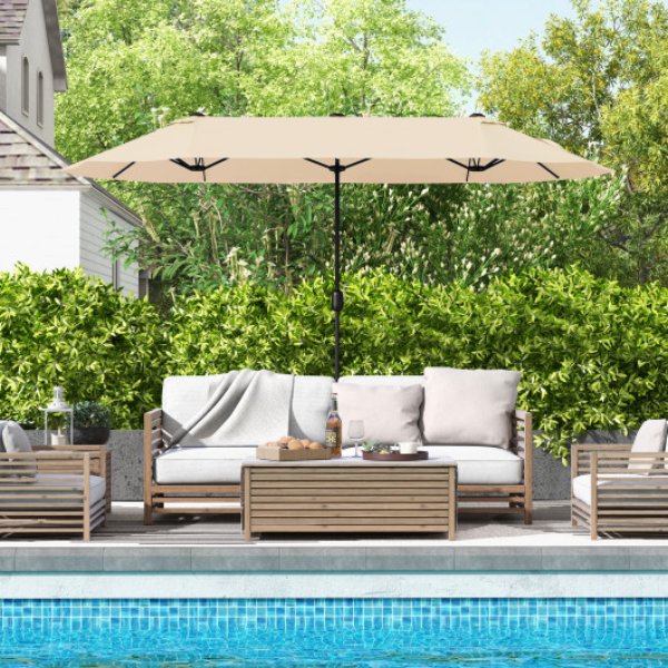 Double-Sided Patio Twin Table Umbrella - Beige - 13 ft - Durable Design