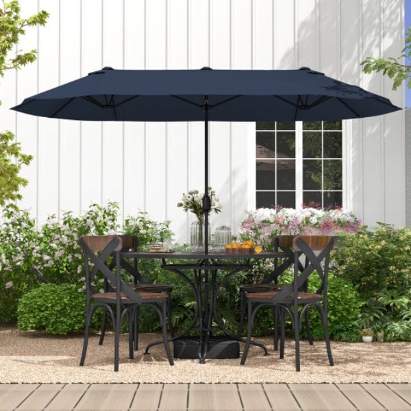 NP11519NY 13 ft. Double-Sided Patio Twin Table Umbrella with Crank Handle, Navy