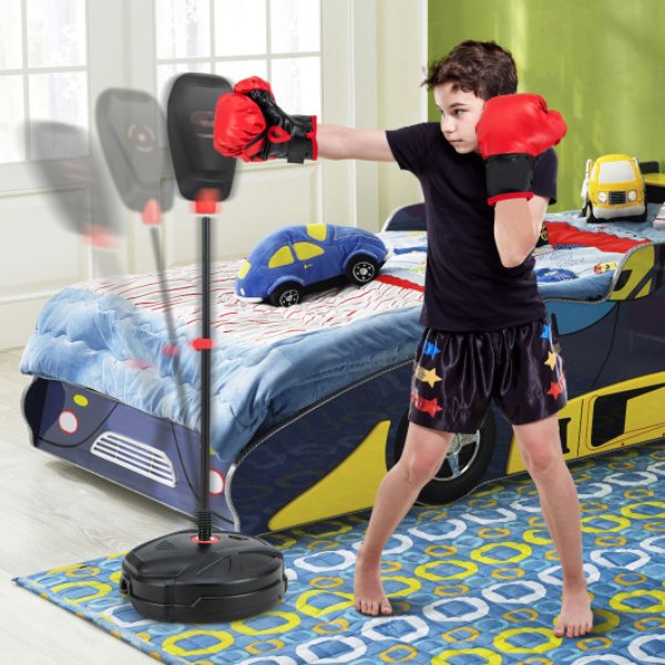 SP38028 Quick Rebound Design Inflation-Free Boxing Set with Punching Bag & Boxing Gloves for 5-Up Years Old Kids, Black