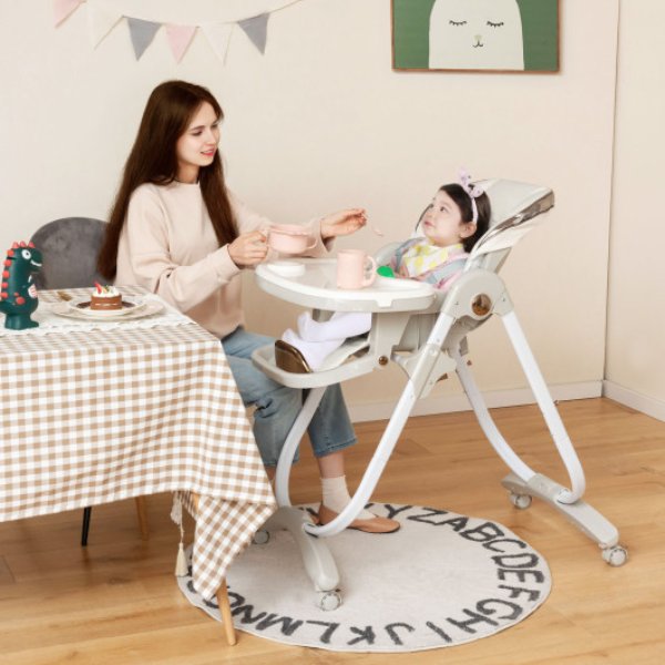 AD10049GR Folding Baby Dining High Chair with Adjustable Height & Recline, Gray