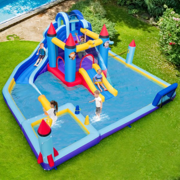 NP11126 Rocket Theme Inflatable Water Slide Park, Multi Color