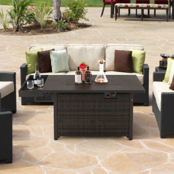 Picture of Total Tactic NP11327CF 52 in. Outdoor Wicker Gas Fire Pit Propane Fire Table with Cover&#44; Brown