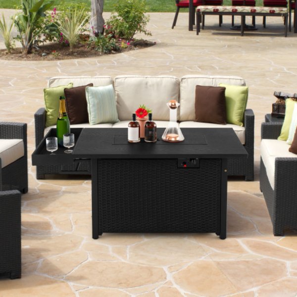 Picture of Total Tactic NP11327DK 52 in. Outdoor Wicker Gas Fire Pit Propane Fire Table with Cover&#44; Black