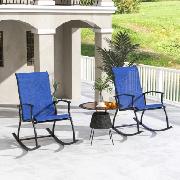 NP11398NY-2 2 Piece Outdoor Rocking Chair with Breathable Backrest, Navy
