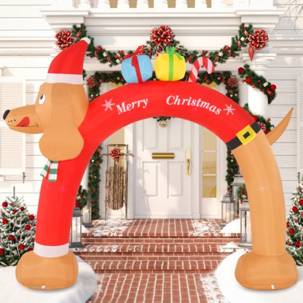 TT10014US 8 ft. Lighted Inflatable Christmas Dachshund Arch with Air Blower, Multi Color