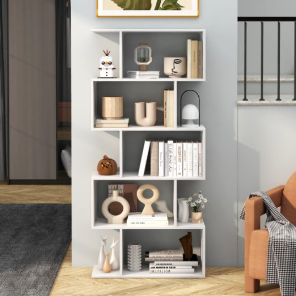 CB10554WH 5-Tier Bookshelf with Anti-Toppling Device for Living Room, Home & Office - White