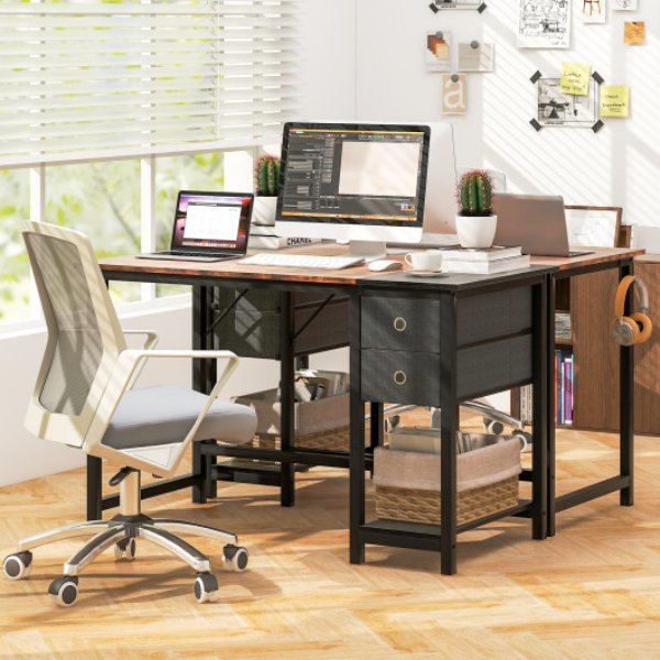 CB10638BN 48 in. Home Office Desk with 2 Drawers Hanging Hook, Rustic Brown